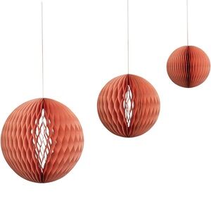 CREATIVE CO-OP NEW 3pc handmade honeycomb folding ball ornaments -pink